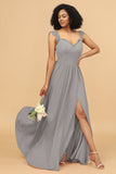 A Line Sweetheart Long Chiffon Bridesmaid Dress with Slit