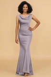 Mermaid Cowl Neck Backless Long Satin Bridesmaid Dress