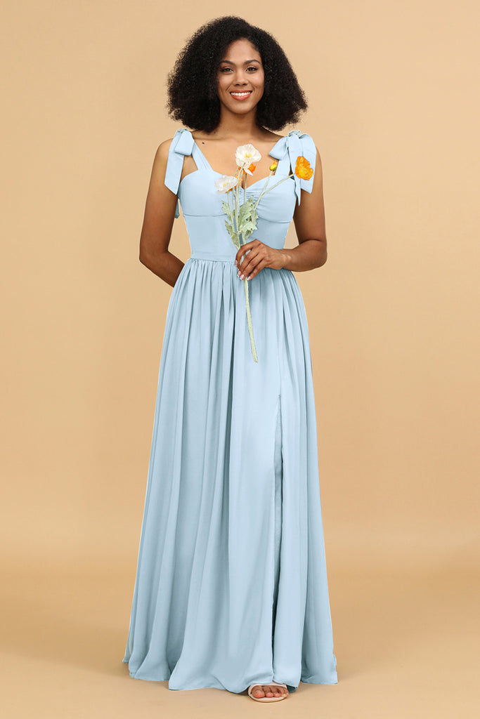 Halter Chiffon Bridesmaid Dress with Slit Chocolate