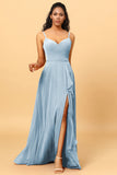 A Line Sweetheart Long Chiffon Bridesmaid Dress With Ruffle