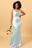 Mermaid Cowl Neckline Spaghetti Straps Long Satin Bridesmaid Dress