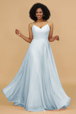 A Line Spaghetti Straps Chiffon Long Bridesmaid Dress