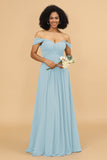 A Line Off the Shoulder Long Chiffon Bridesmaid Dress