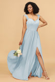 A Line Sweetheart Long Chiffon Bridesmaid Dress with Slit