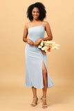 Sheath Spaghetti Straps Midi Chiffon Bridesmaid Dress with Slit