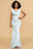 Mermaid Cowl Neck Backless Long Satin Bridesmaid Dress