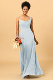 Sheath Spaghetti Straps Long Chiffon Bridesmaid Dress