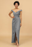 Sheath/Column Off The Shoulder Satin Long Bridesmaid Dress