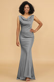 Mermaid Cowl Neck Backless Long Satin Bridesmaid Dress