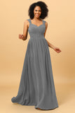 A Line Sweetheart Chiffon Floor Length Bridesmaid Dress with Heart Shaped Open Back