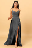 A Line Sweetheart Long Chiffon Bridesmaid Dress With Ruffle