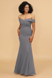 Off the Shoulder Mermaid Ruched Chiffon Bridesmaid Dress