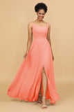 Sheath Square Neck Floor Length Chiffon Bridesmaid Dress