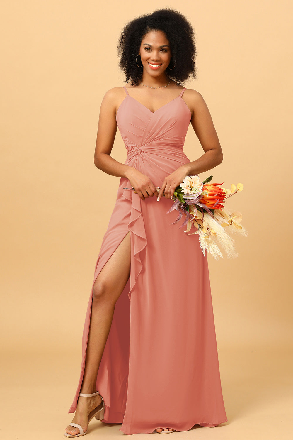 Wedtrend Women V Neck Chiffon Ruffled Long Bridesmaid Dress with Slit WEDTREND Wedtrend Women V Neck Chiffon Ruffled Long Bridesmaid Dress with Slit WEDTREND