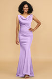 Mermaid Cowl Neck Backless Long Satin Bridesmaid Dress