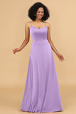 A Line Spaghetti Straps Floor Length Satin Bridesmaid Dress