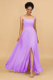 Sheath Square Neck Floor Length Chiffon Bridesmaid Dress