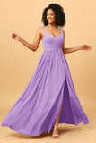 Spaghetti Straps Long Chiffon Bridesmaid Dress with Slit