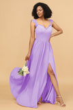 A Line Sweetheart Long Chiffon Bridesmaid Dress with Slit