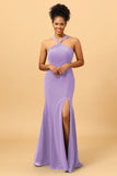 Mermaid Halter Long Chiffon Bridesmaid Dress with Slit