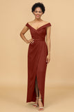 Sheath/Column Off The Shoulder Satin Long Bridesmaid Dress