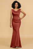 Mermaid Cowl Neck Backless Long Satin Bridesmaid Dress