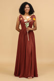 Sweetheart Sleeveless Long Chiffon Bridesmaid Dress with Slit