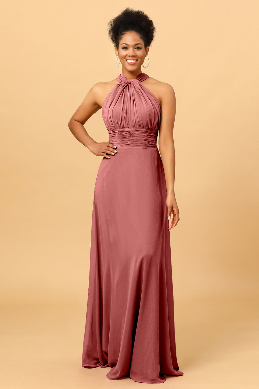 V-neck Chiffon Maxi Bridesmaid Dresses Terracotta Plus Size