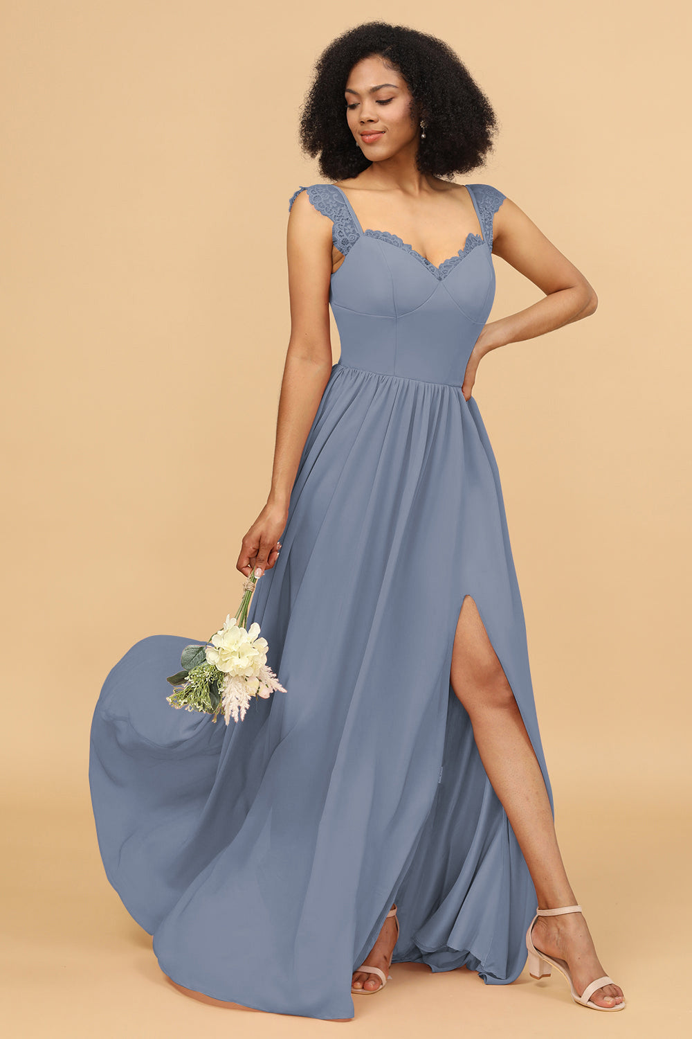 A Line Sweetheart Long Chiffon Bridesmaid Dress with Slit