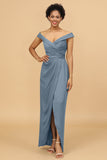 Sheath/Column Off The Shoulder Satin Long Bridesmaid Dress