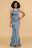 Mermaid Cowl Neck Backless Long Satin Bridesmaid Dress