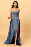 A Line Sweetheart Long Chiffon Bridesmaid Dress With Ruffle