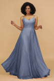 A Line Spaghetti Straps Chiffon Long Bridesmaid Dress