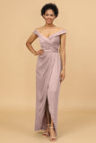 Sheath/Column Off The Shoulder Satin Long Bridesmaid Dress