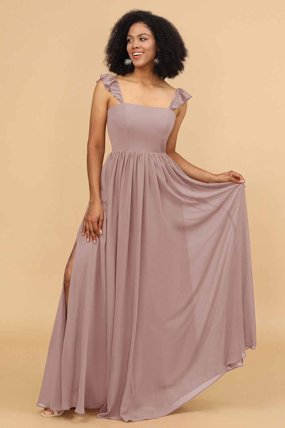 A-Line Floor Length Chiffon Bridesmaid Dress With Ruffles – WEDTREND A-Line Floor Length Chiffon Bridesmaid Dress With Ruffles – WEDTREND