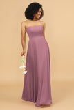 A Line Off The Shoulder Long Chiffon Bridesmaid Dress with Bowknot