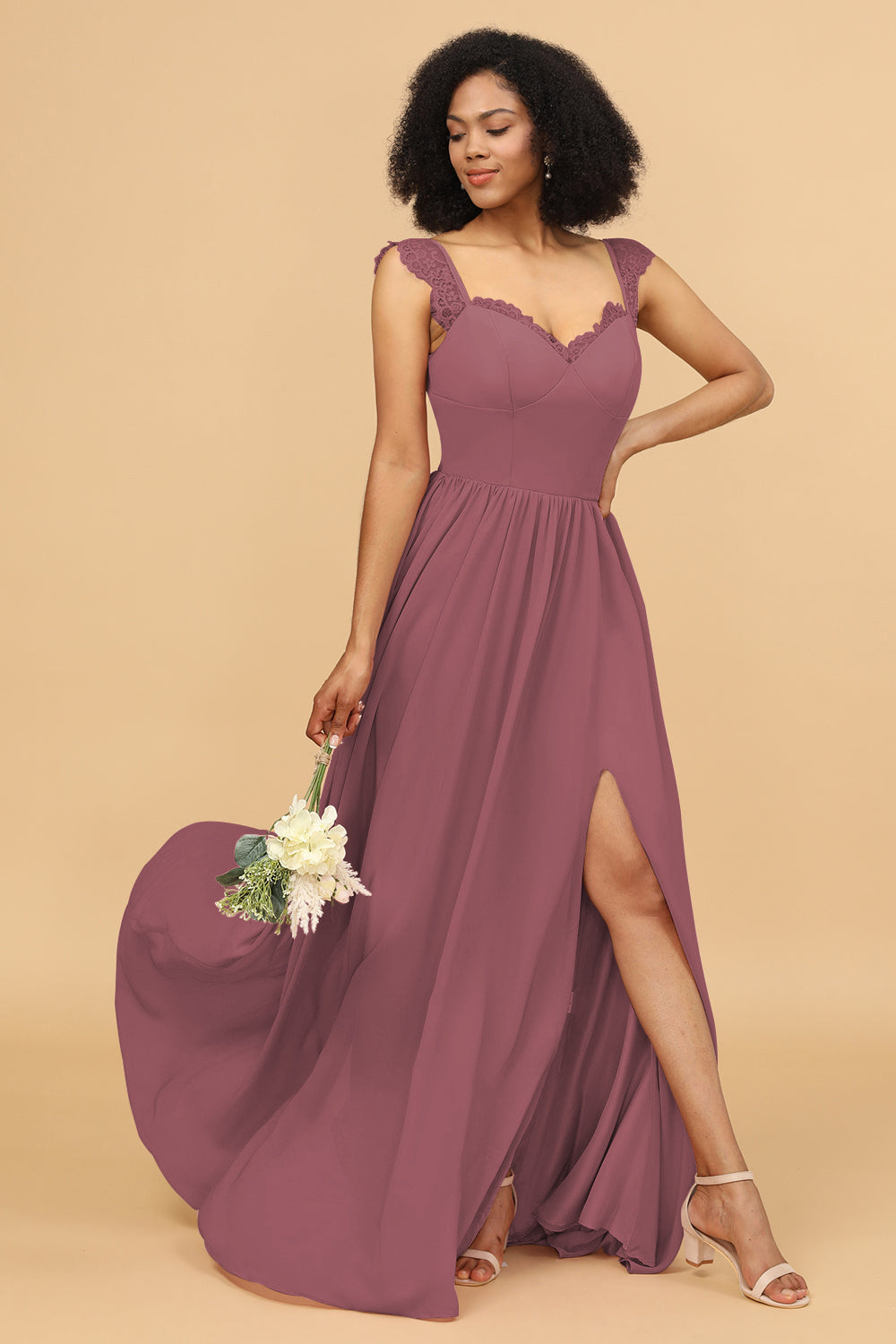 A Line Sweetheart Long Chiffon Bridesmaid Dress with Slit