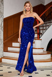Sparkly Royal Blue Mermaid Sequins Prom Dress with Slit