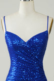 Sparkly Royal Blue Bodycon Spaghetti Straps Sequins Short Homecoming Dress