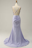 Lavender Mermaid Beading Sparkly Prom Dress with Open Back