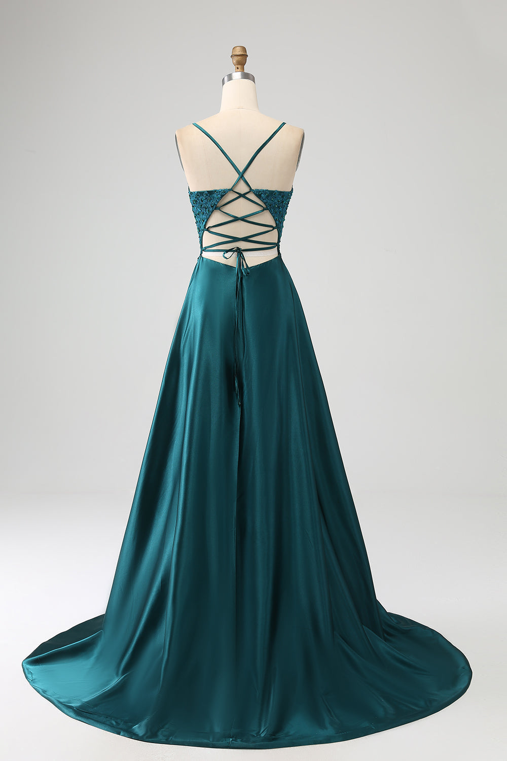 Wedtrend Women Peacock Green Prom Dress A-Line Spaghetti Straps Backless Evening Party Dress with Slit, Peacock Green / US12 Wedtrend Women Peacock Green Prom Dress A-Line Spaghetti Straps Backless Evening Party Dress with Slit, Peacock Green / US12