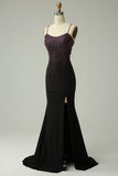 Dark Purple Mermaid Spaghetti Straps Prom Dress with Beading