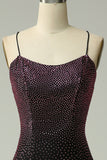 Dark Purple Mermaid Spaghetti Straps Prom Dress with Beading