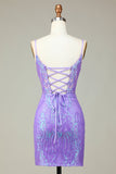 Stylish Lilac Bodycon Sequins Corset Homecoming Dress with Criss Cross Back