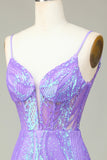 Stylish Lilac Bodycon Sequins Corset Homecoming Dress with Criss Cross Back