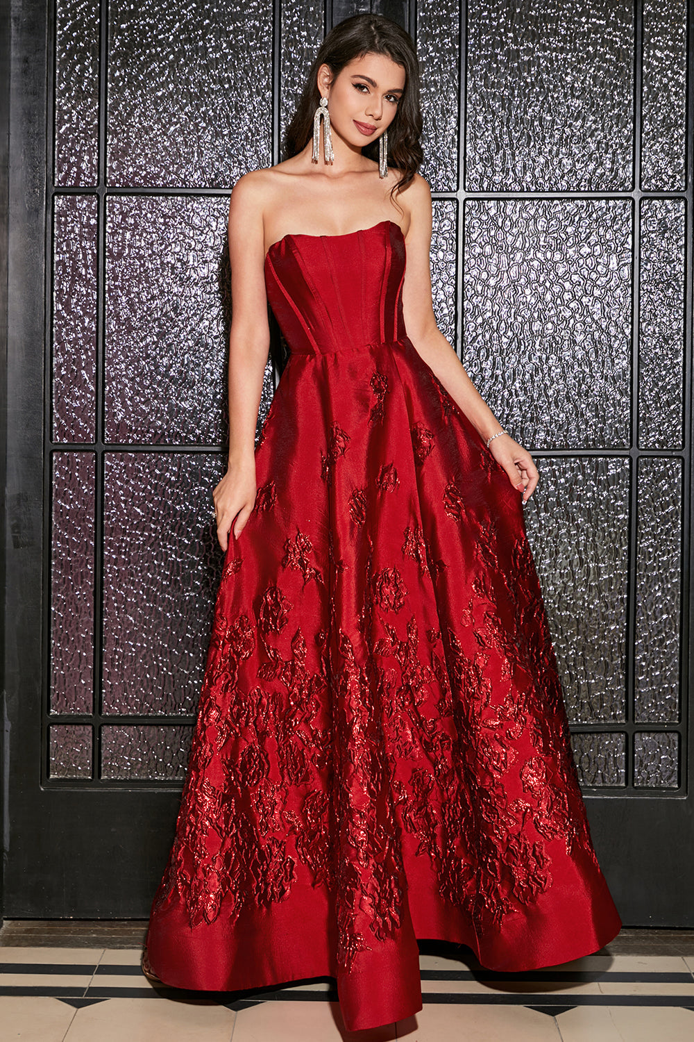 maxi dark red dress Strapless Draped Maxi Dress Dark Red