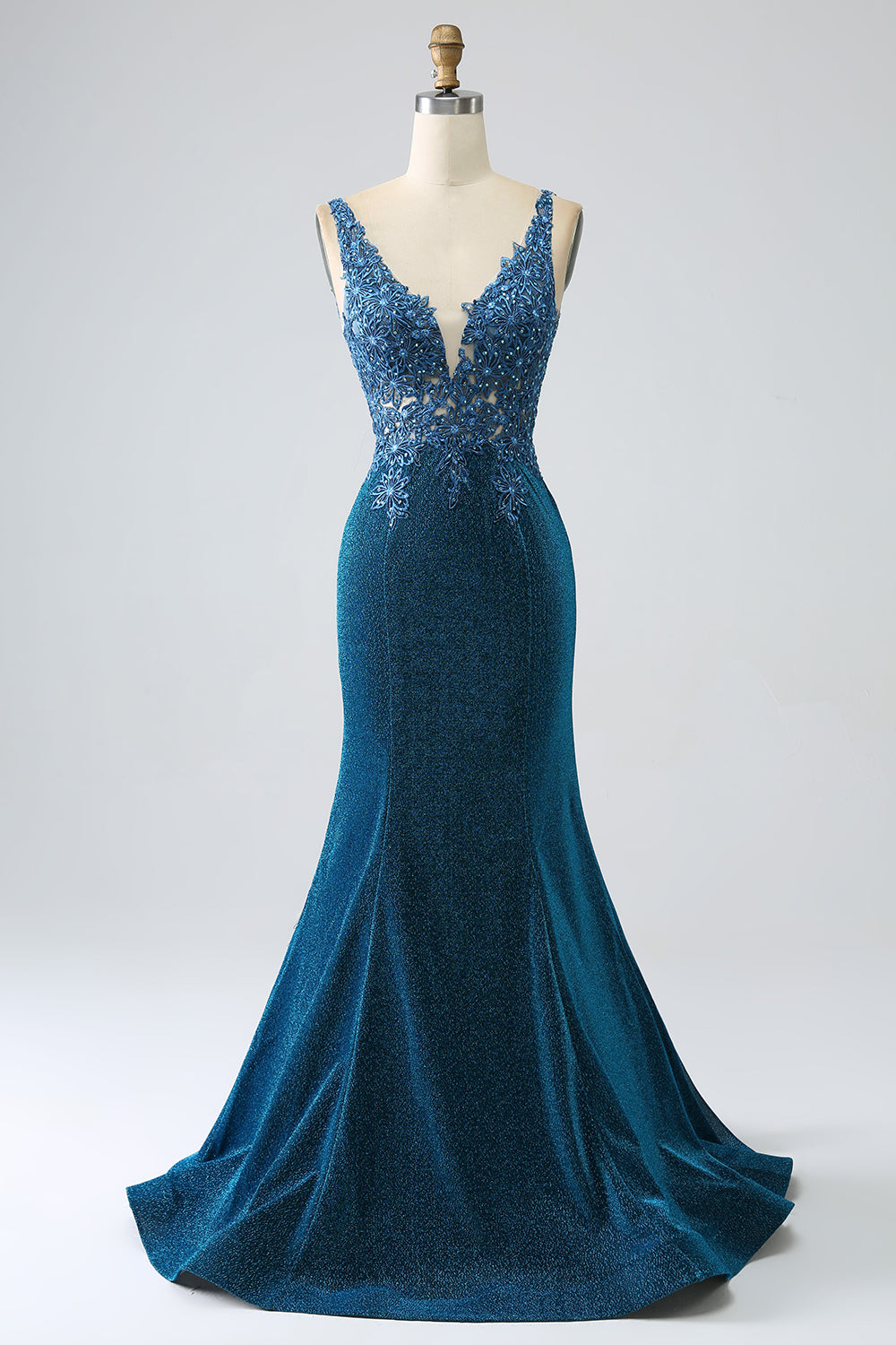 midnight blue mermaid prom dress Long Mermaid Navy Blue Sequin Prom Dresses Straps Lace-Up Navy Blue / US10