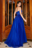 Royal Blue A-Line Sweetheart Long Prom Dress with Beading
