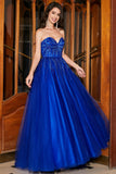 Royal Blue A-Line Sweetheart Long Prom Dress with Beading