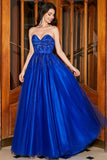 Royal Blue A-Line Sweetheart Long Prom Dress with Beading